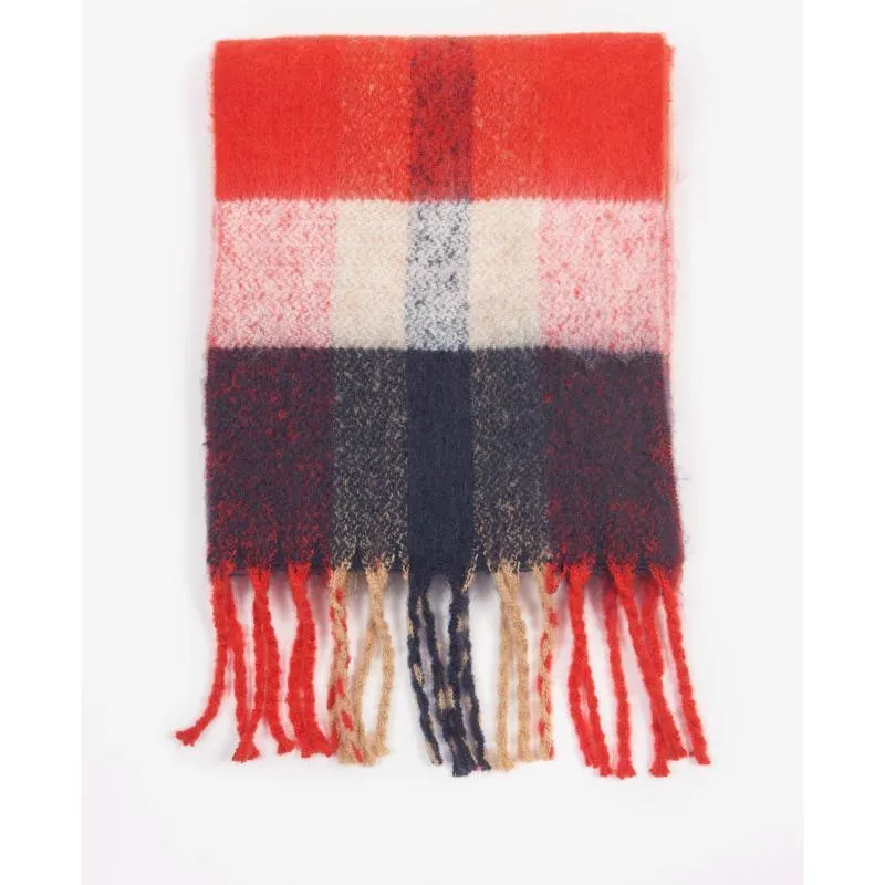 Barbour Bilton Ladies Boucle Scarf - Flame Red/Navy
