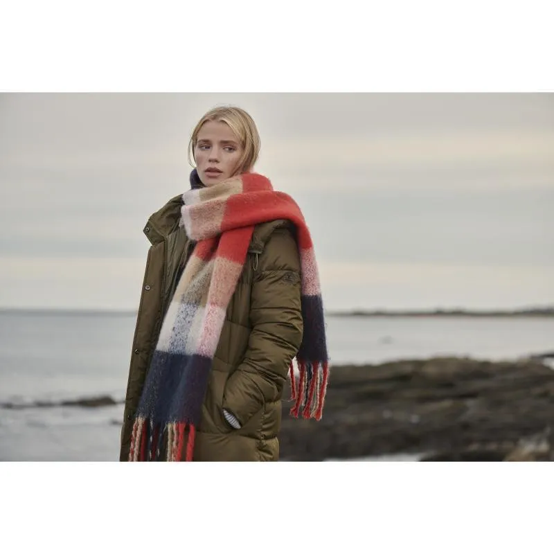 Barbour Bilton Ladies Boucle Scarf - Flame Red/Navy