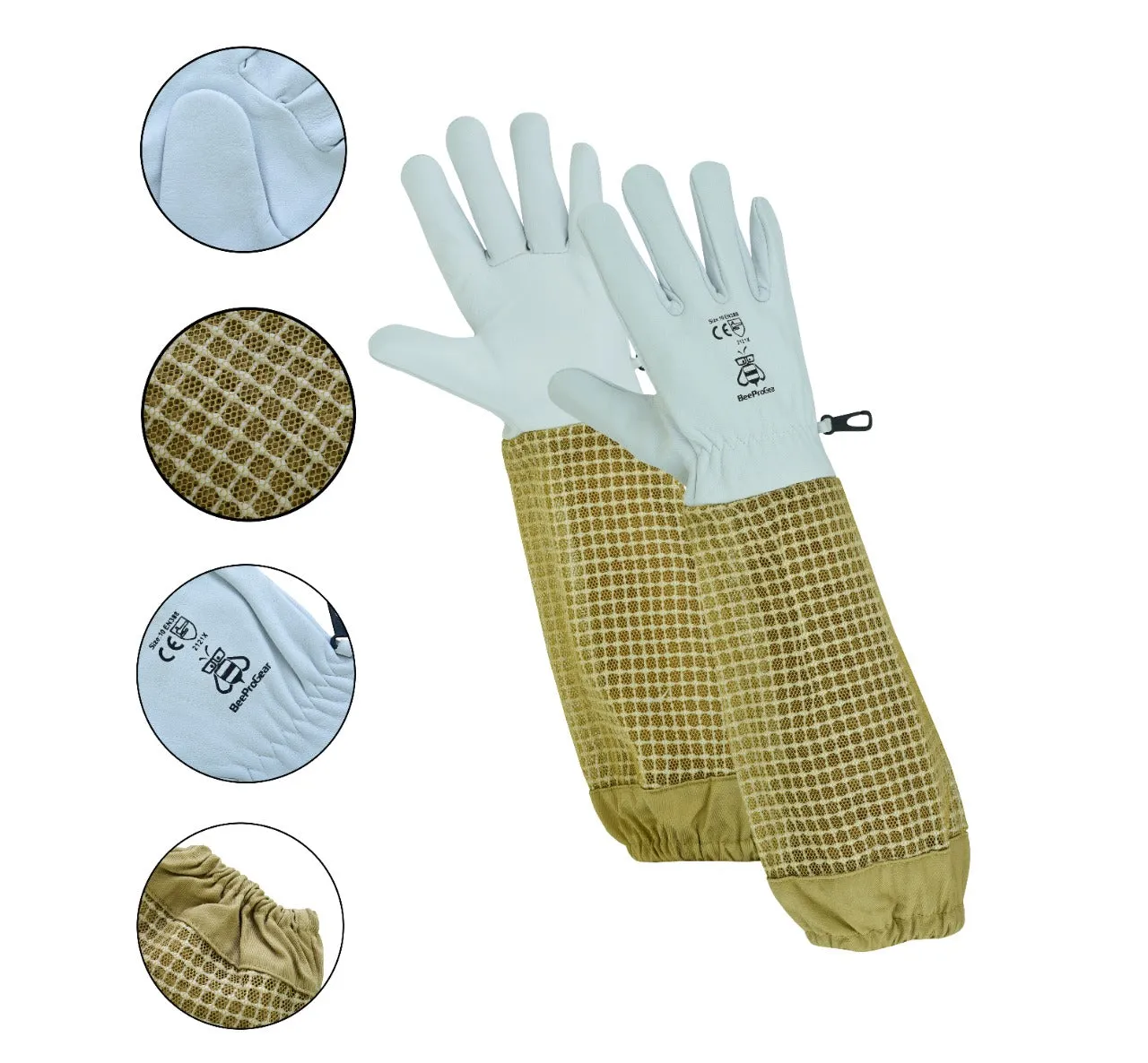 Durable Goat Skin Beekeeper Gloves | Ultimate Protection for Beekeeping Suit & Jacket | Brown