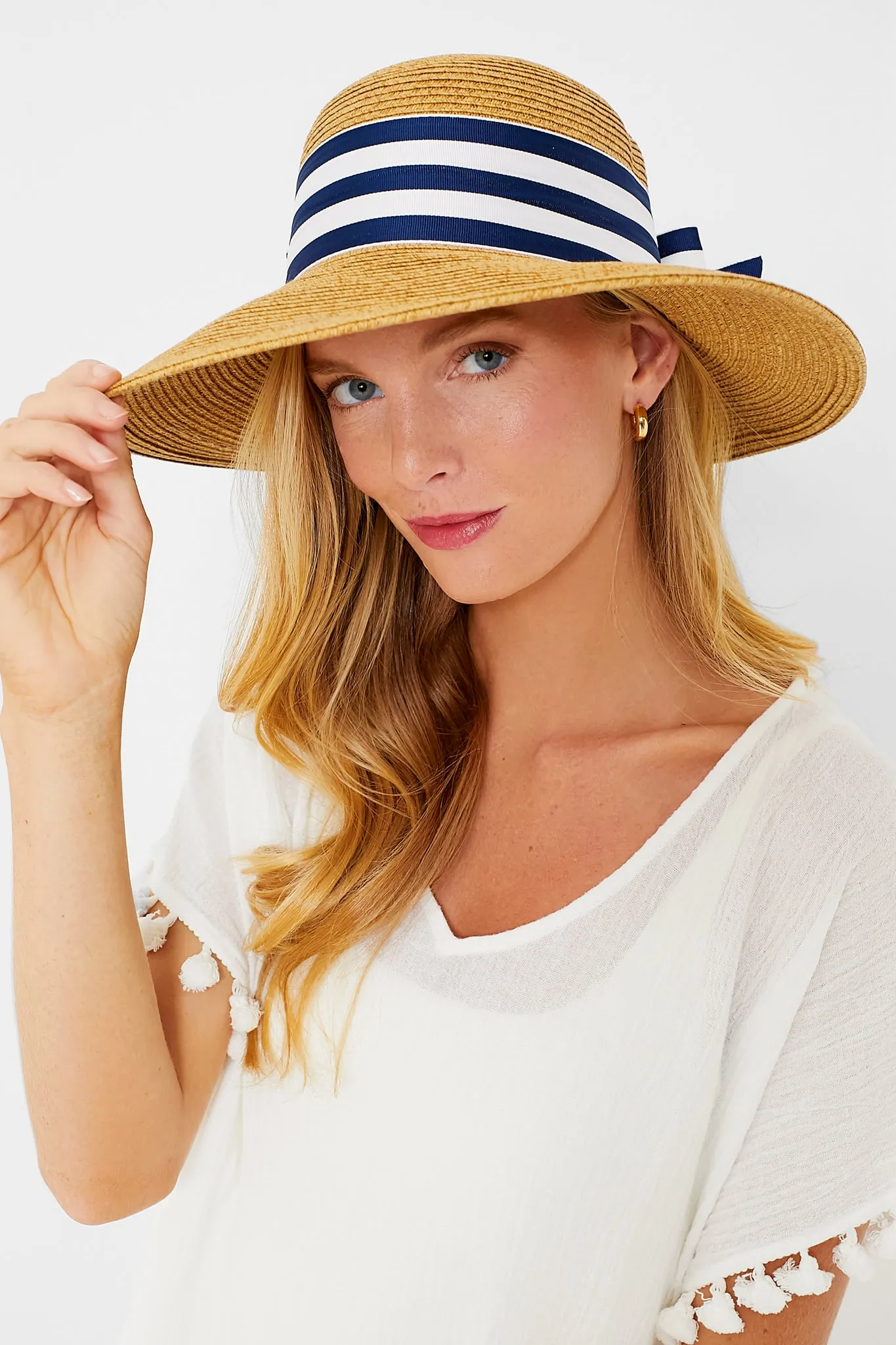 Exclusive Striped Packable Wide Bow Sunhat