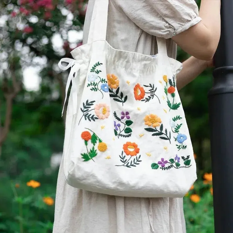 Hand Embroidered Bags Little Flowers Tote