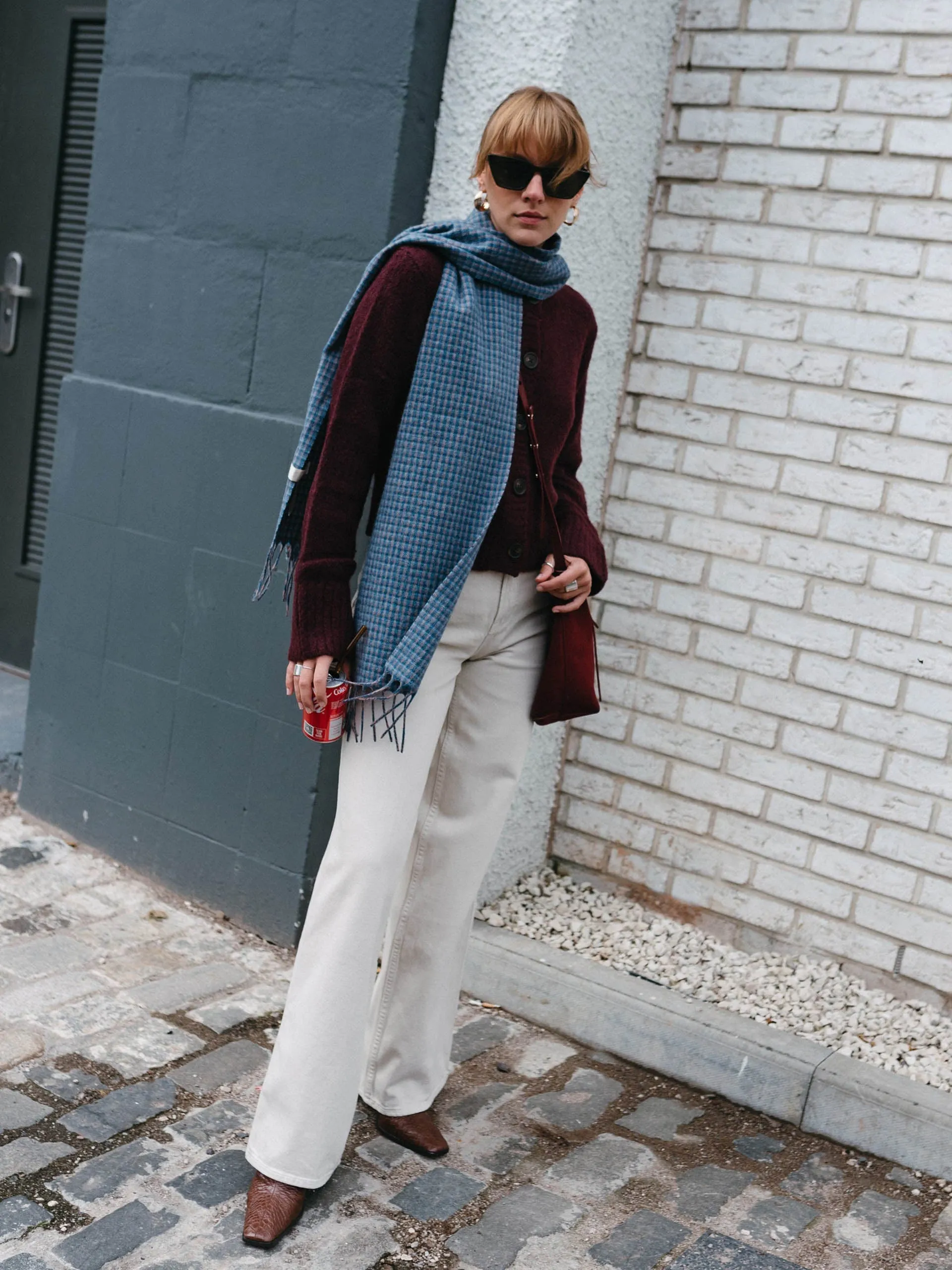 Lambswool scarf in blue tweed check