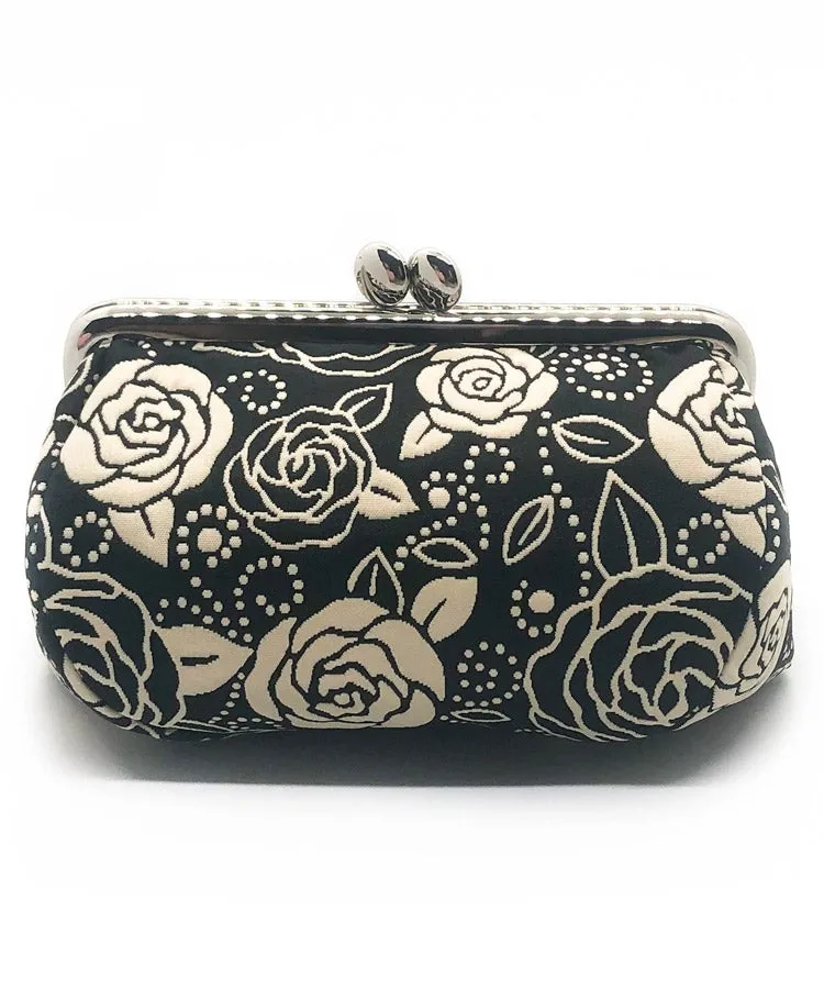 Light Beige Rose Weaved Metal Kiss Lock Purse / Gamaguchi Japanese Bags