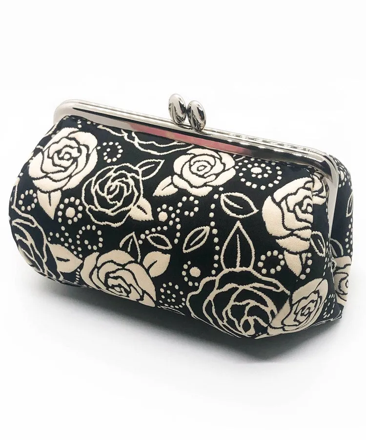 Light Beige Rose Weaved Metal Kiss Lock Purse / Gamaguchi Japanese Bags