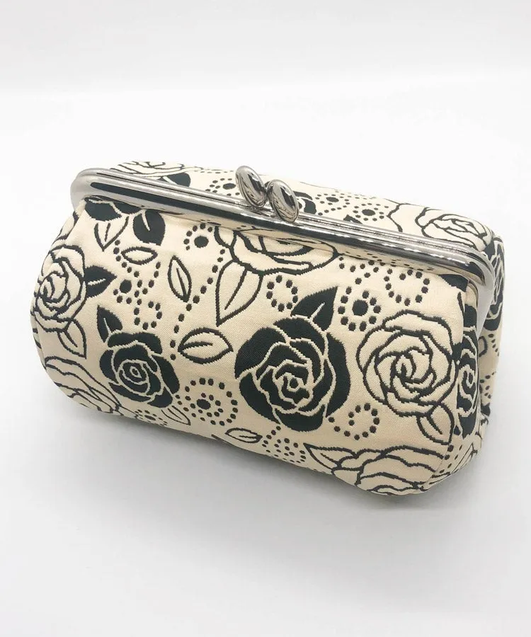 Light Beige Rose Weaved Metal Kiss Lock Purse / Gamaguchi Japanese Bags