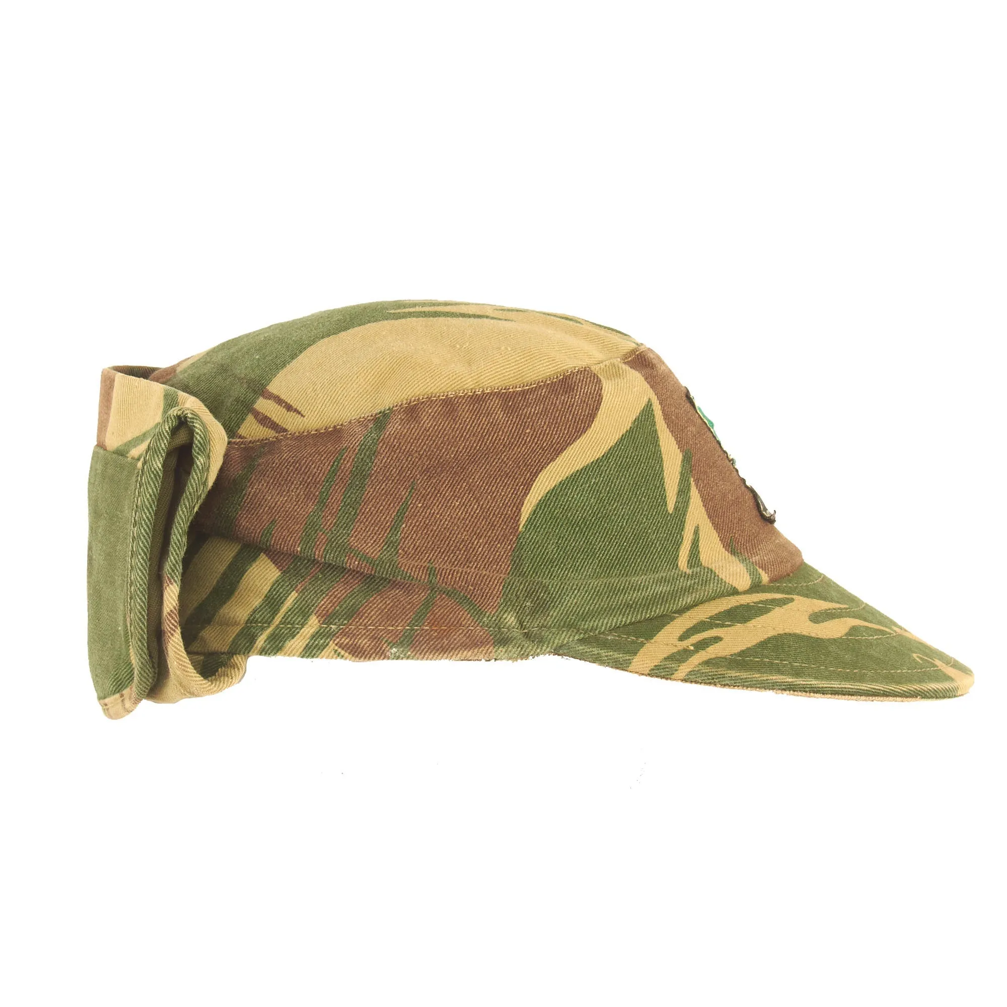 Original Rhodesian Bush War Era 1st Battalion Rhodesian African Rifles Brushstroke Camouflage Pattern Keko (Swallowtail) Patrol Cap With Neck Protector - Size 56cm