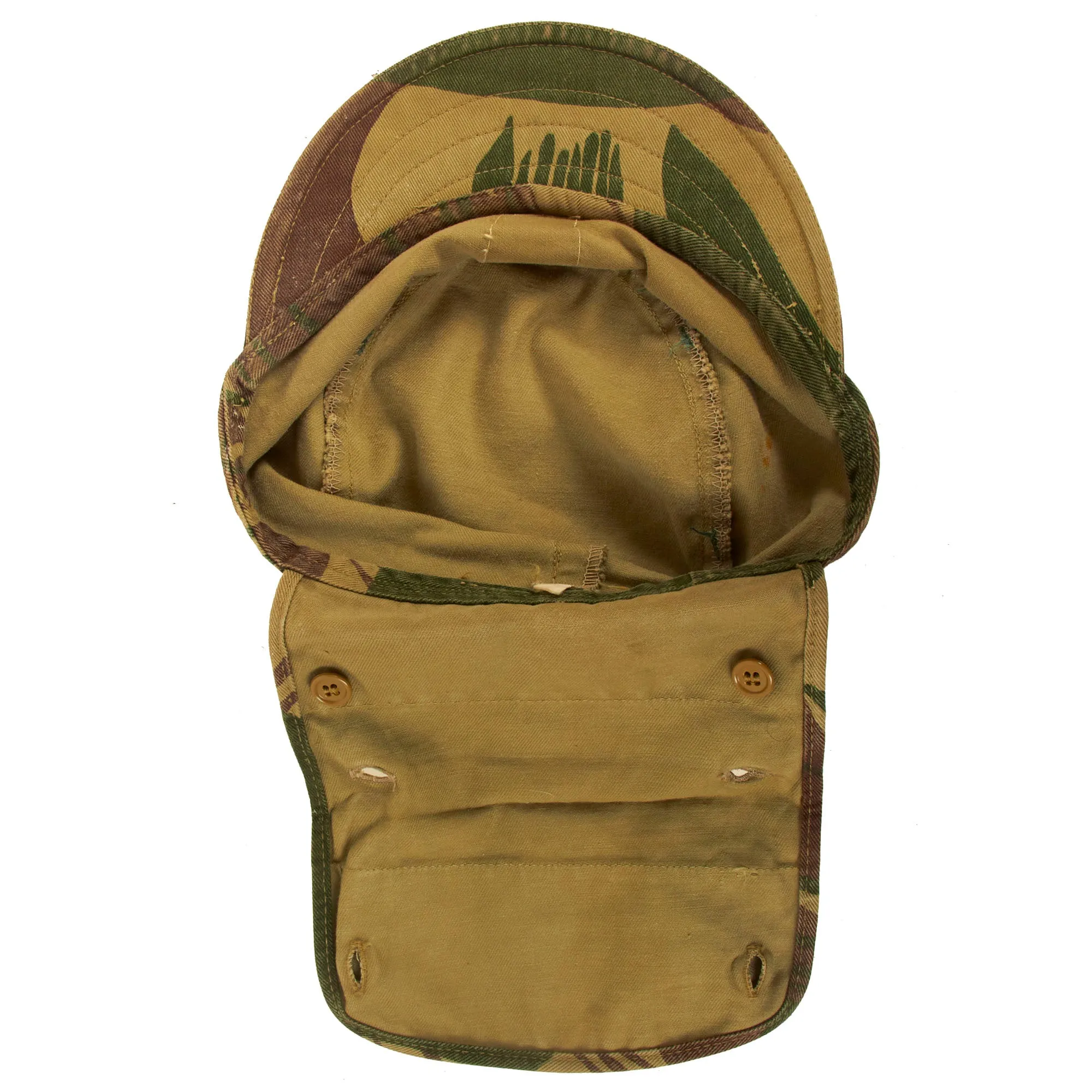 Original Rhodesian Bush War Era 1st Battalion Rhodesian African Rifles Brushstroke Camouflage Pattern Keko (Swallowtail) Patrol Cap With Neck Protector - Size 56cm