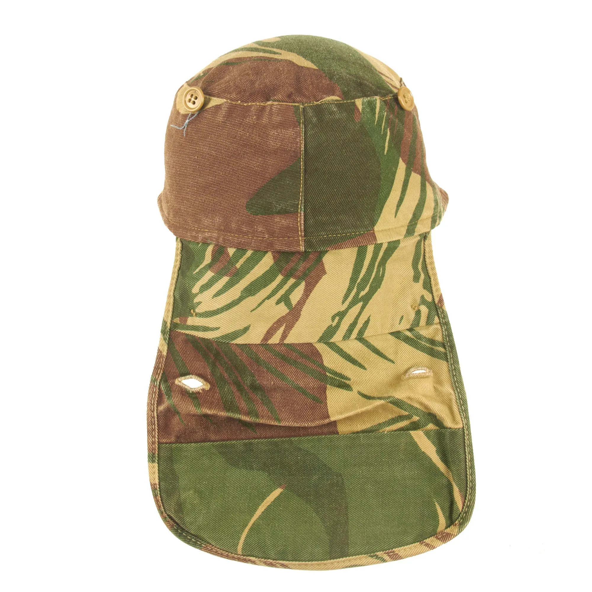 Original Rhodesian Bush War Era 1st Battalion Rhodesian African Rifles Brushstroke Camouflage Pattern Keko (Swallowtail) Patrol Cap With Neck Protector - Size 56cm