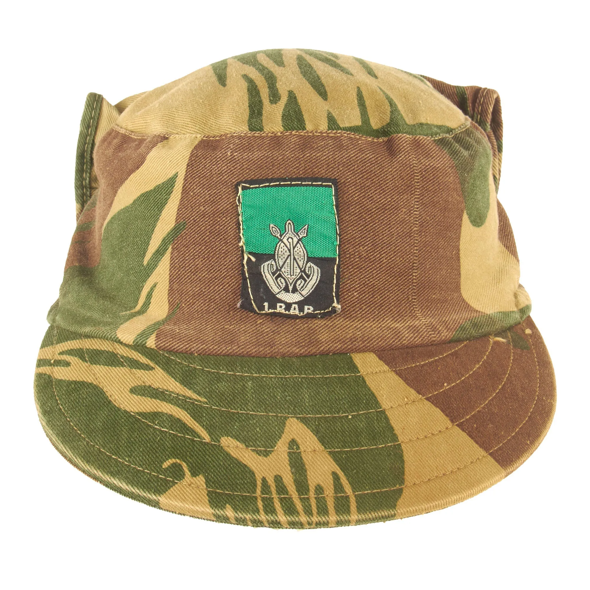 Original Rhodesian Bush War Era 1st Battalion Rhodesian African Rifles Brushstroke Camouflage Pattern Keko (Swallowtail) Patrol Cap With Neck Protector - Size 56cm