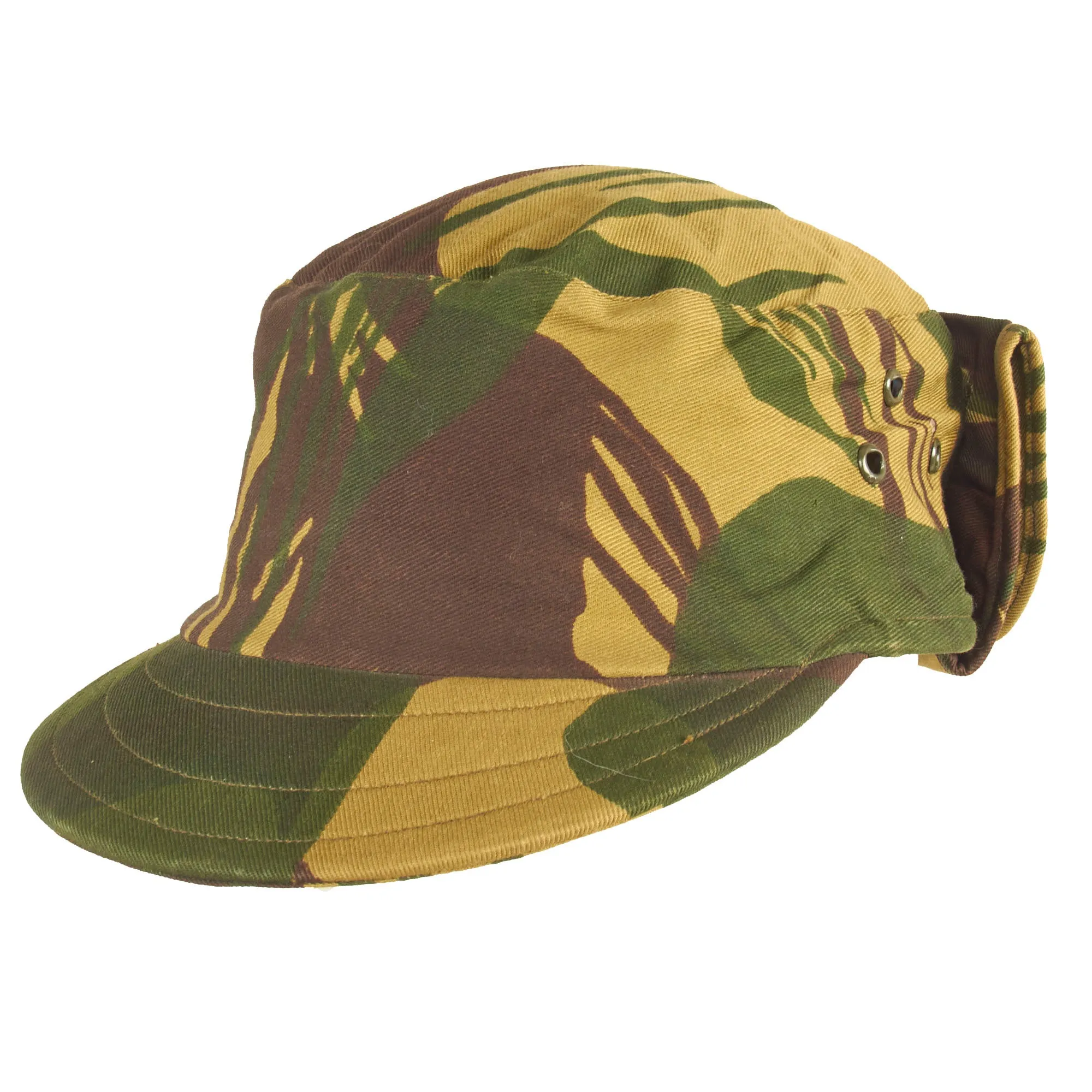 Original Rhodesian Bush War Era Unissued Rhodesian Brushstroke Camouflage Pattern Keko (Swallowtail) Patrol Cap With Neck Protector - Size 7