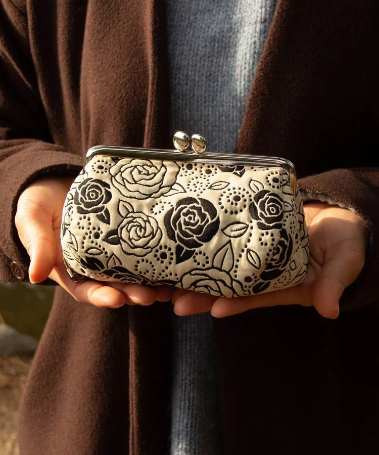 Pink Rose Weaved Metal Kiss Lock Purse / Gamaguchi Japanese Bags