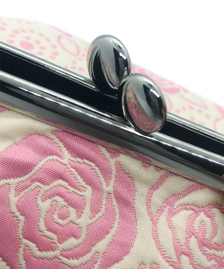 Pink Rose Weaved Metal Kiss Lock Purse / Gamaguchi Japanese Bags