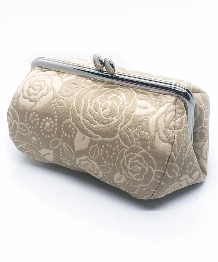 Pink Rose Weaved Metal Kiss Lock Purse / Gamaguchi Japanese Bags
