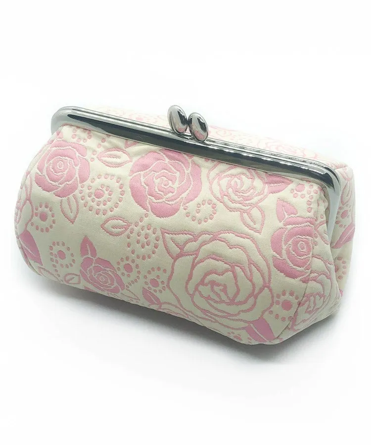 Pink Rose Weaved Metal Kiss Lock Purse / Gamaguchi Japanese Bags