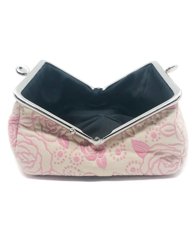 Pink Rose Weaved Metal Kiss Lock Purse / Gamaguchi Japanese Bags