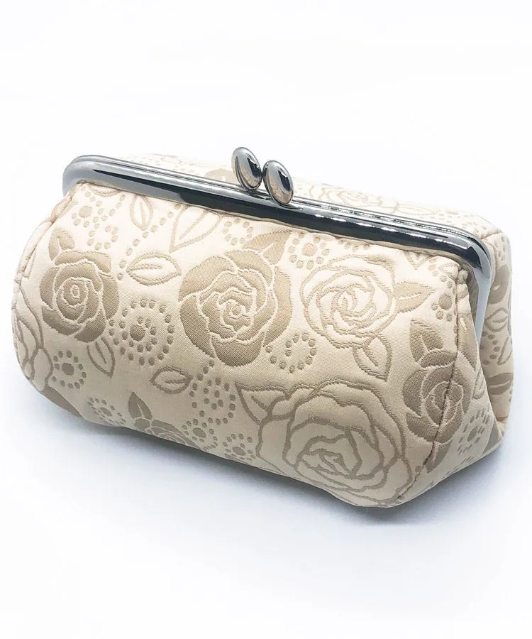 Pink Rose Weaved Metal Kiss Lock Purse / Gamaguchi Japanese Bags