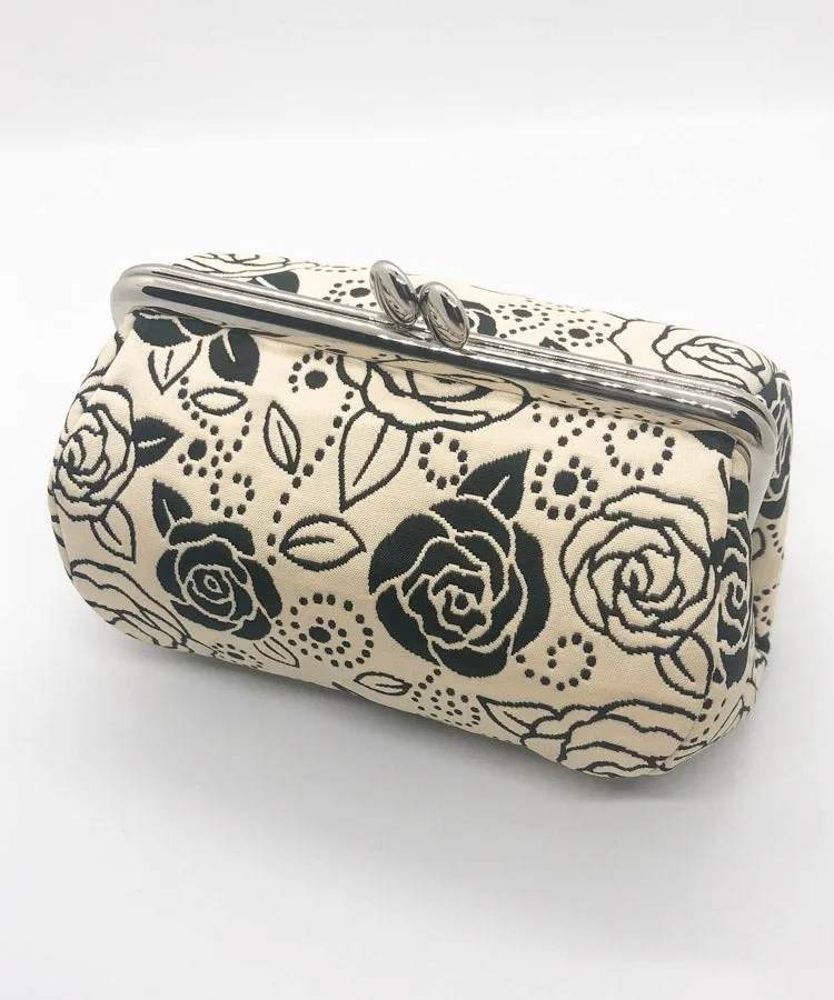 Pink Rose Weaved Metal Kiss Lock Purse / Gamaguchi Japanese Bags