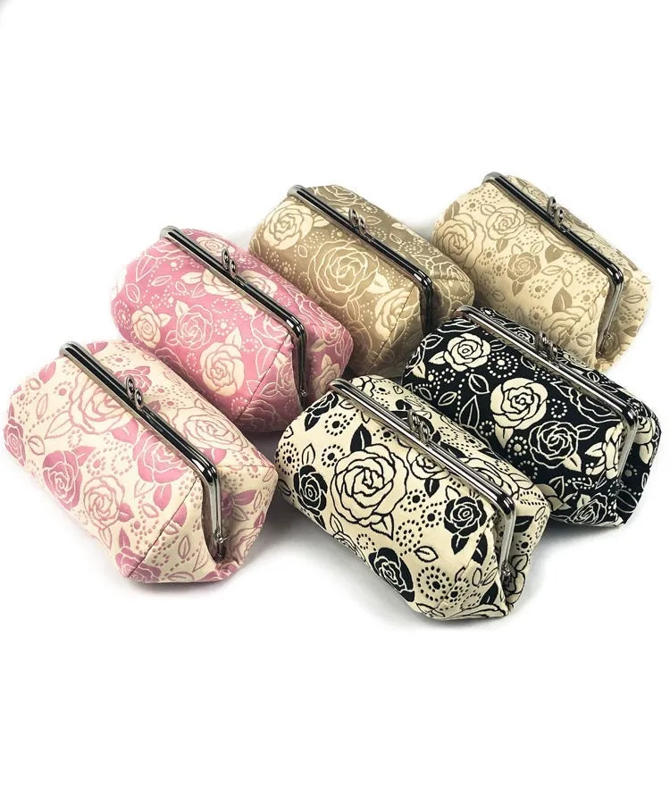 Pink Rose Weaved Metal Kiss Lock Purse / Gamaguchi Japanese Bags