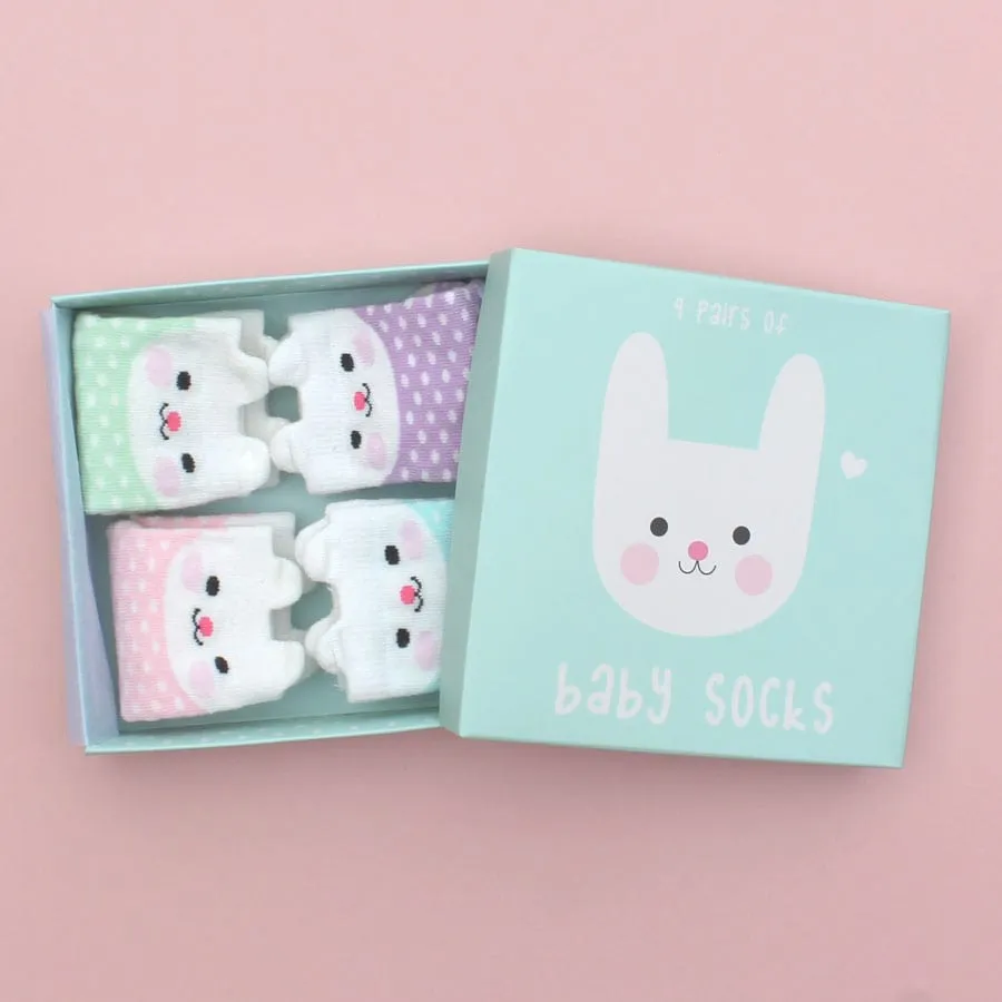 Rex London Bunny Face Baby Socks box Gift Set - Pink